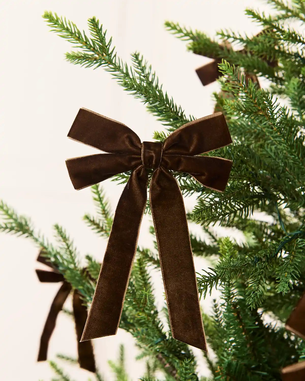 Set of 20 Velvet Double Bows, Espresso, 16.5 cm
