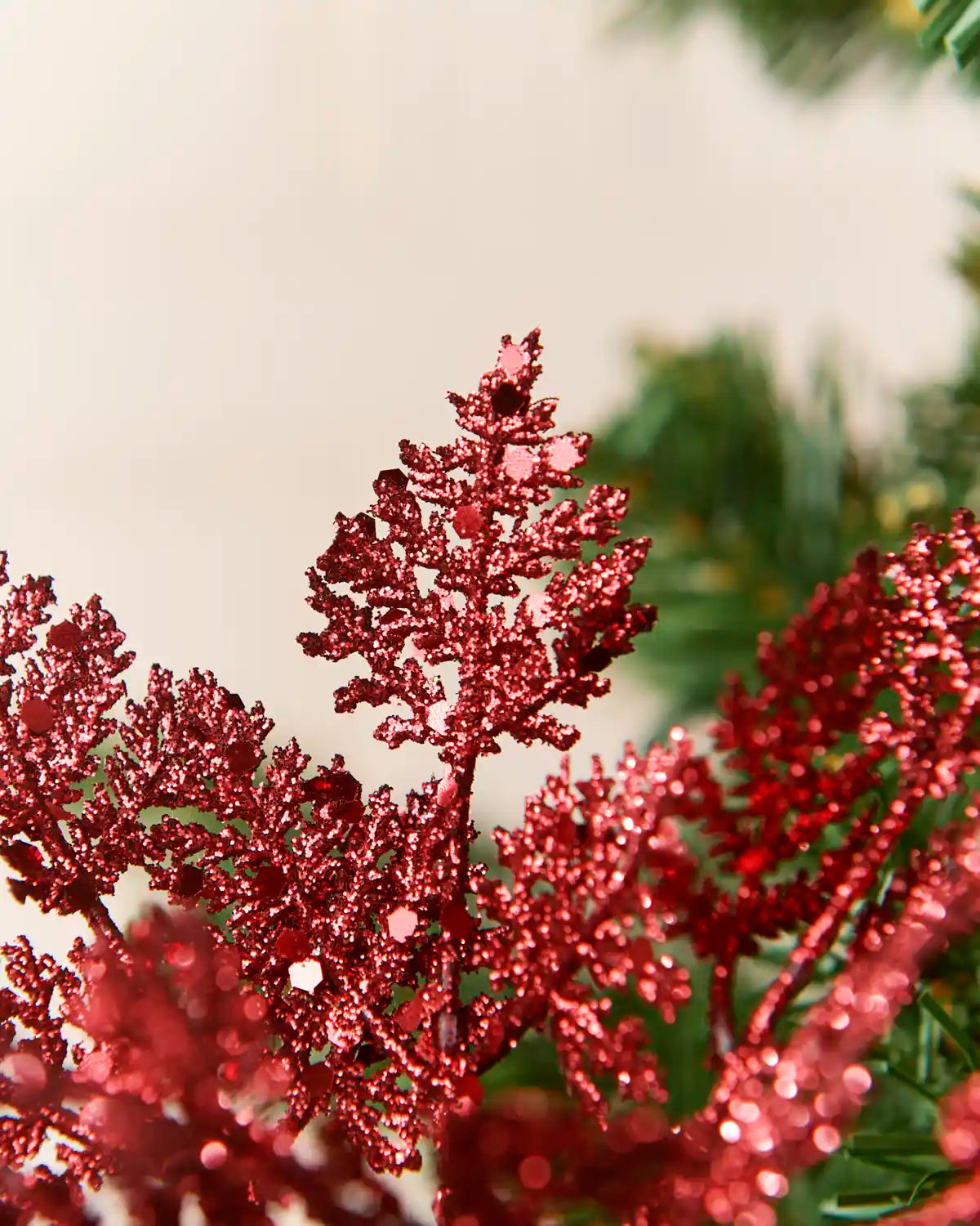 Set of 3 Glitter Leaf Picks, Red, 19 cm