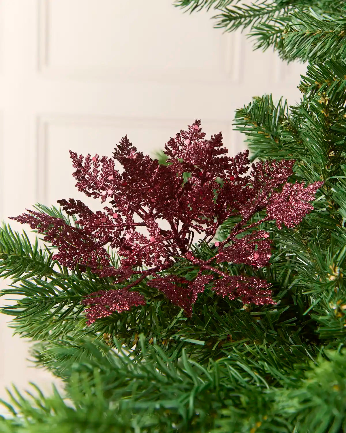 Set of 3 Glitter Leaf Cluster Picks, Burgundy, 19 cm