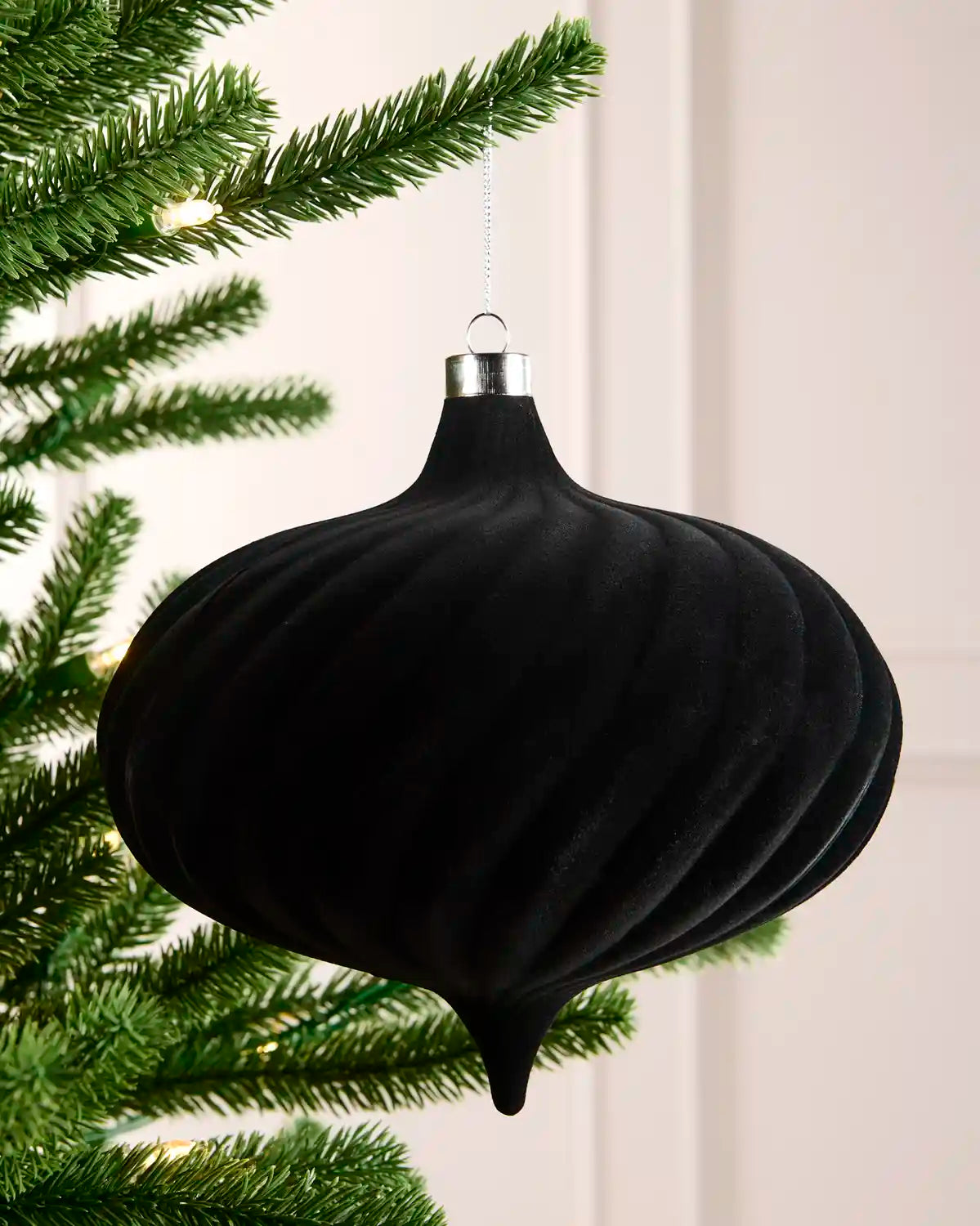 Black Oversized Velvet Bauble, Spiral, 20 cm