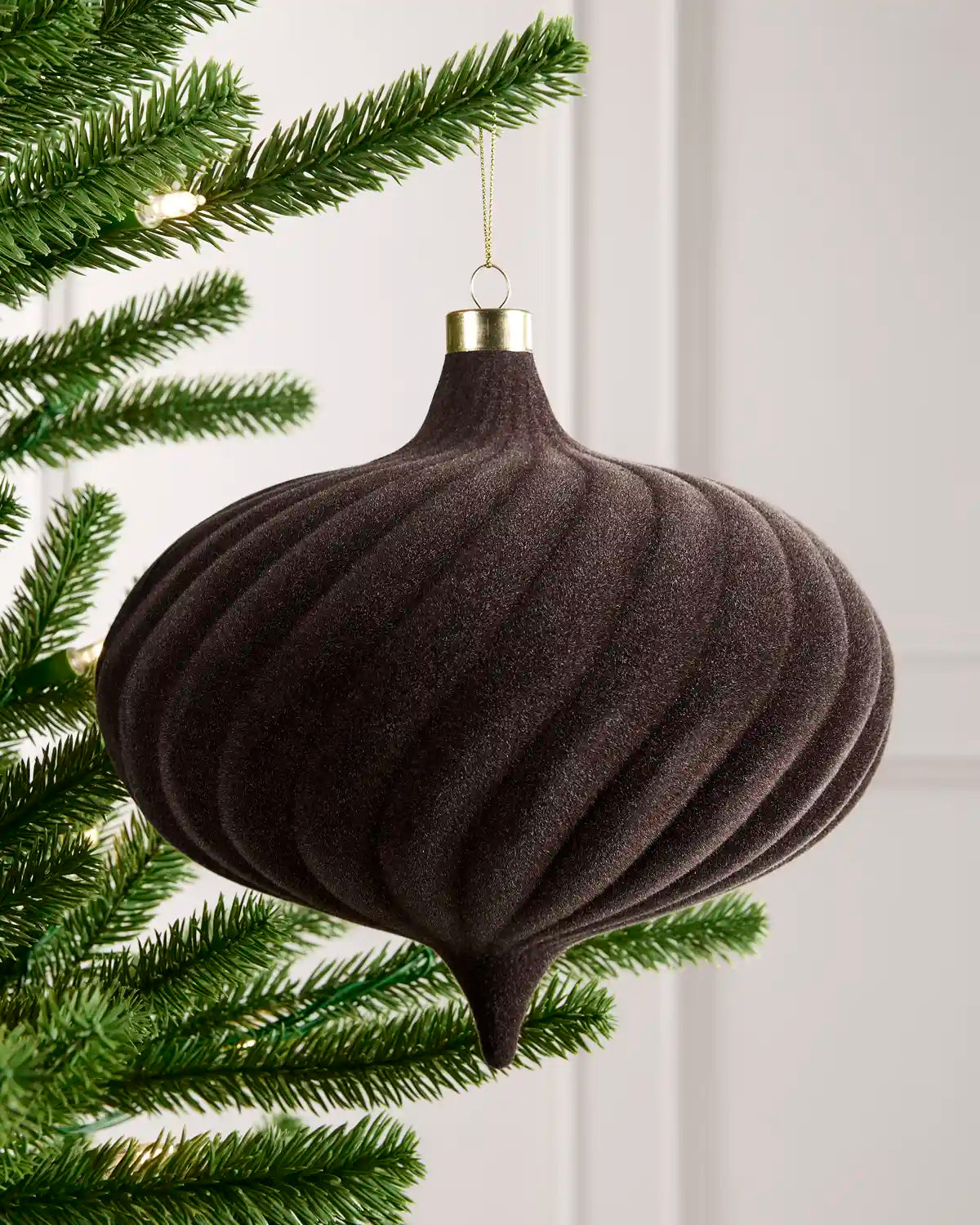 Espresso Oversized Velvet Bauble, Spiral, 20 cm