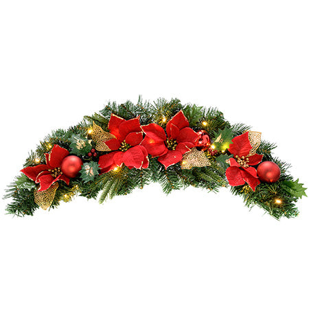 Pre-Lit Frosted Decorated Arch Garland with 20 Warm White LEDs, Red/Gold, 3 ft