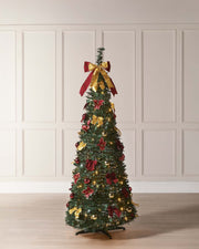 Pre-Lit Pop-Up Decorated Christmas Tree, Red/Gold, 6 ft