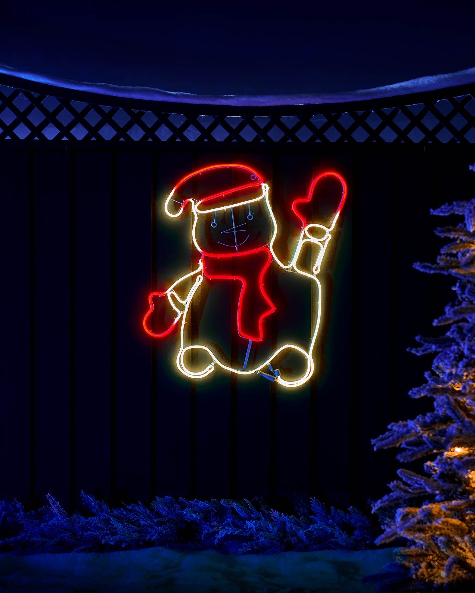 Waving Snowman Neon Rope Light Silhouette, 72 cm