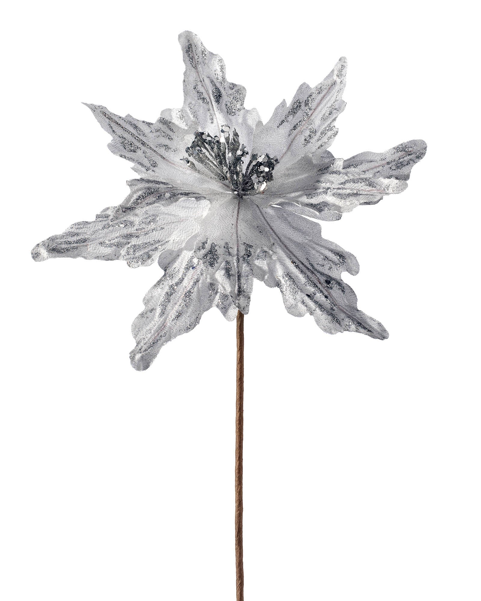 Silver Artificial Poinsettia Flower, 30 cm