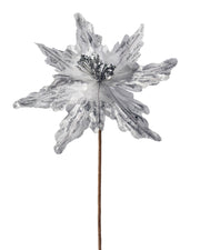 Silver Artificial Poinsettia Flower, 30 cm