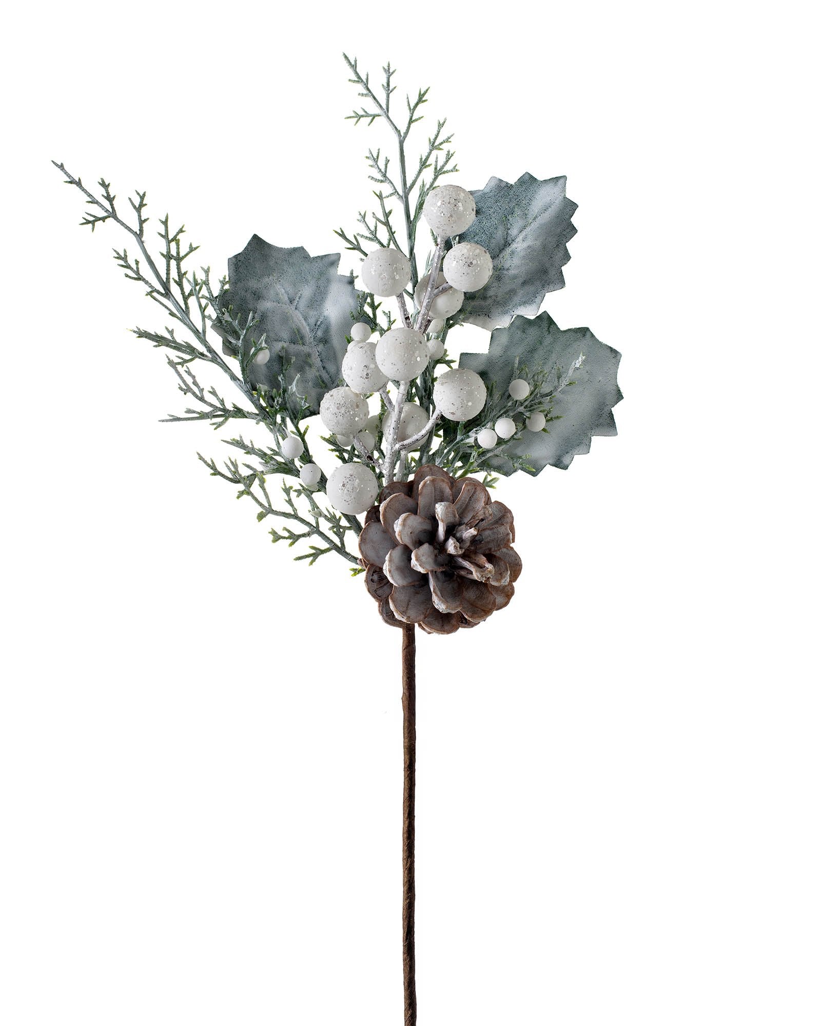 Artificial Frosted Berries and Pinecones Pick, 20 cm