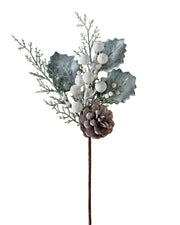 Artificial Frosted Berries and Pinecones Pick, 20 cm