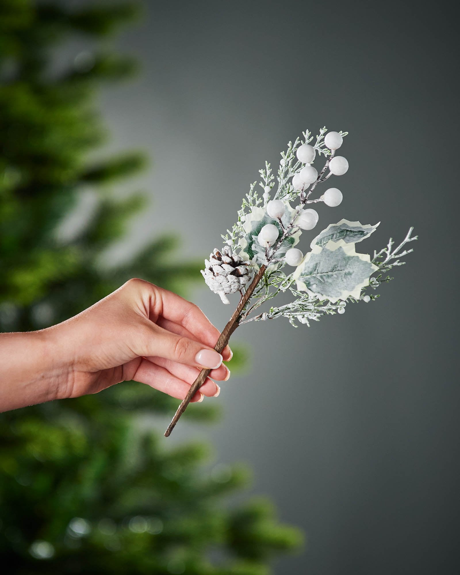 Artificial Frosted Berries and Pinecones Pick, 20 cm