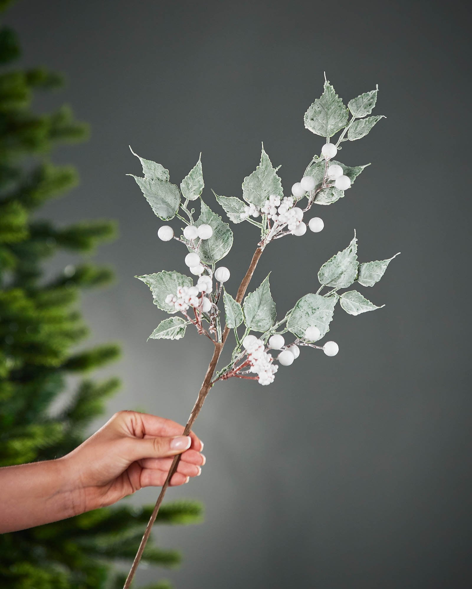 White Artificial Frosted Berries Pick, 25 cm