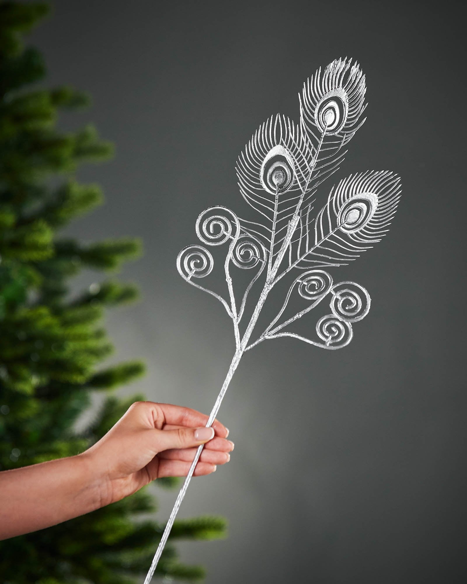 Silver Artificial Feather Pick, 62 cm