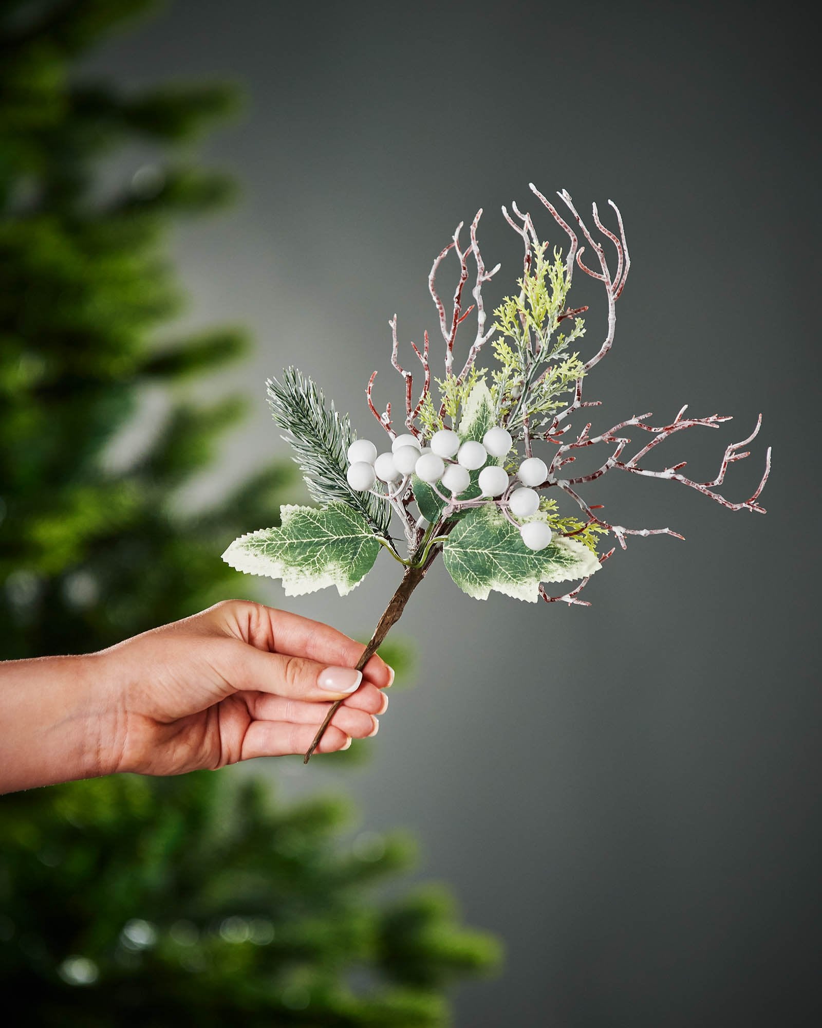 White Artificial Frosted Berries Pick, 31 cm