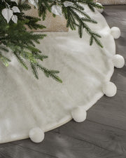 Fur Pom Pom Tree Skirt, Cream, 120 cm