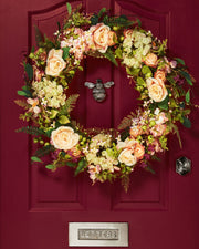 Artificial Floral Rose Spring Wreath, Pink, 28 Inch