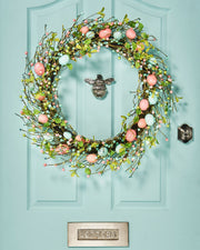 Artificial Floral Egg Spring Wreath, Blue & Pink, 28 Inch