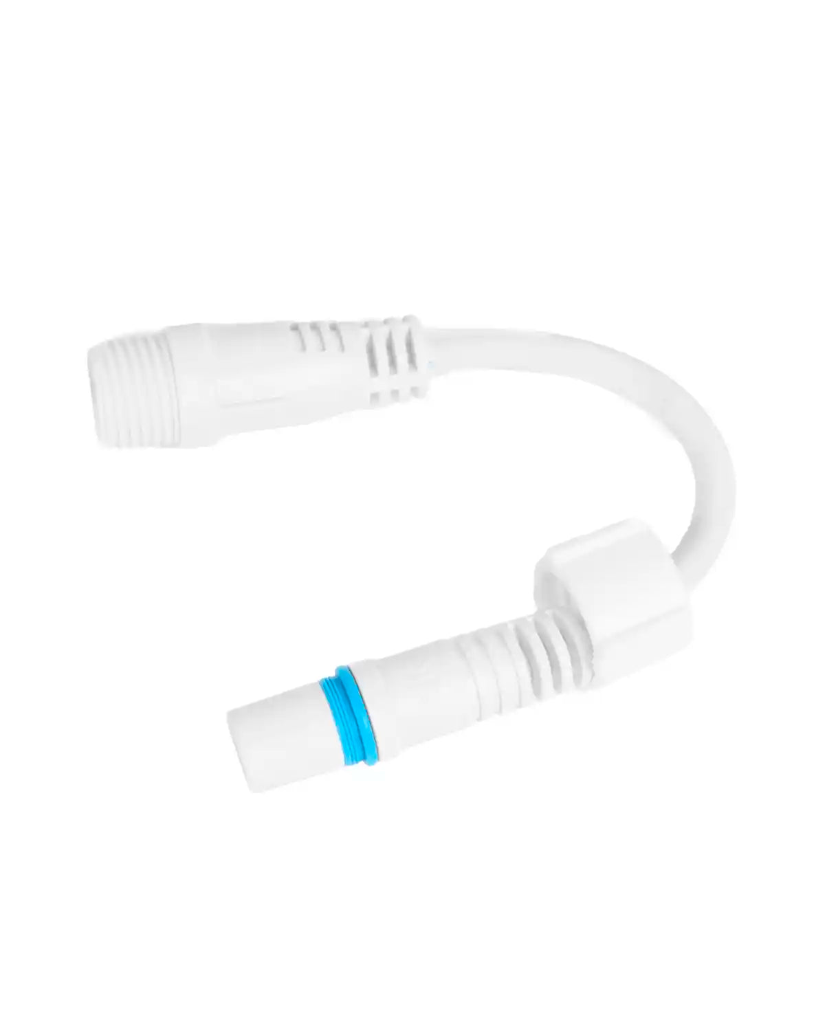 White cable on a white background with a screwcap and blue connector