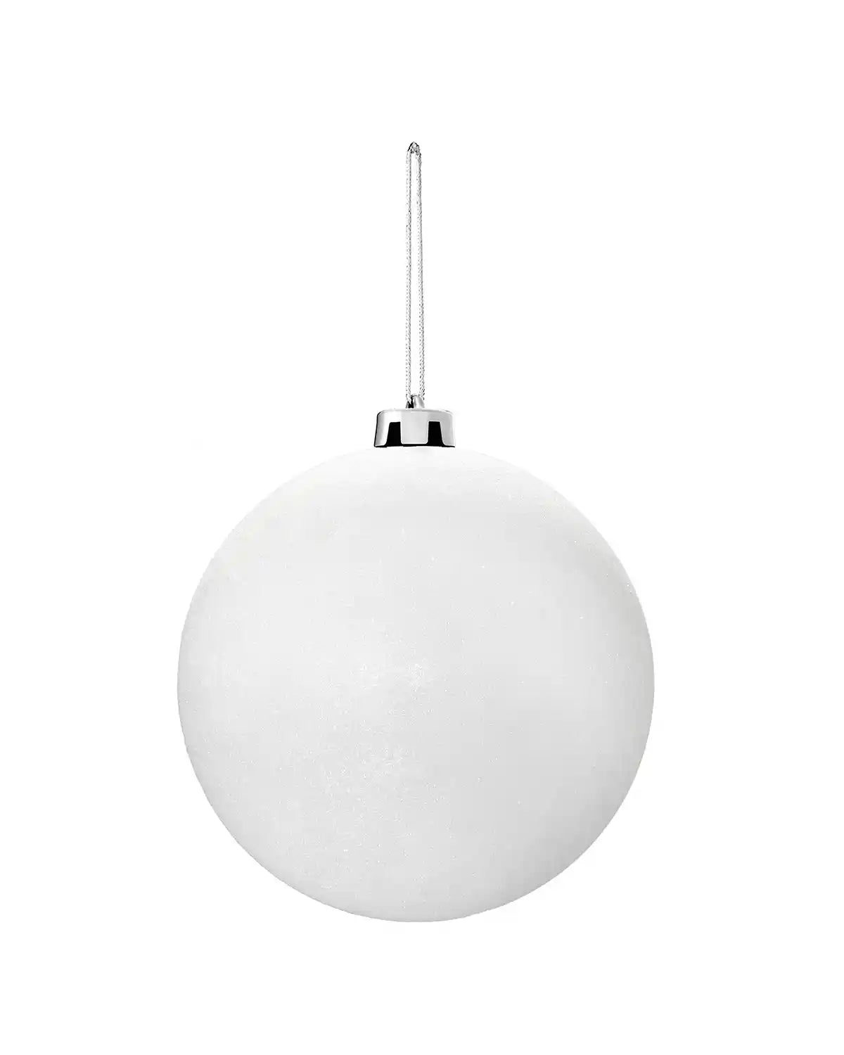 White glitter oversized 15cm bauble on a white background