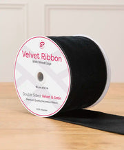 Roll of black 10 cm double-sided wired velvet ribbon with satin reverse, measuring 9 m.
