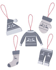 grey 10 cm winter clothing Christmas tree hanging decorations with red and white hanging loops