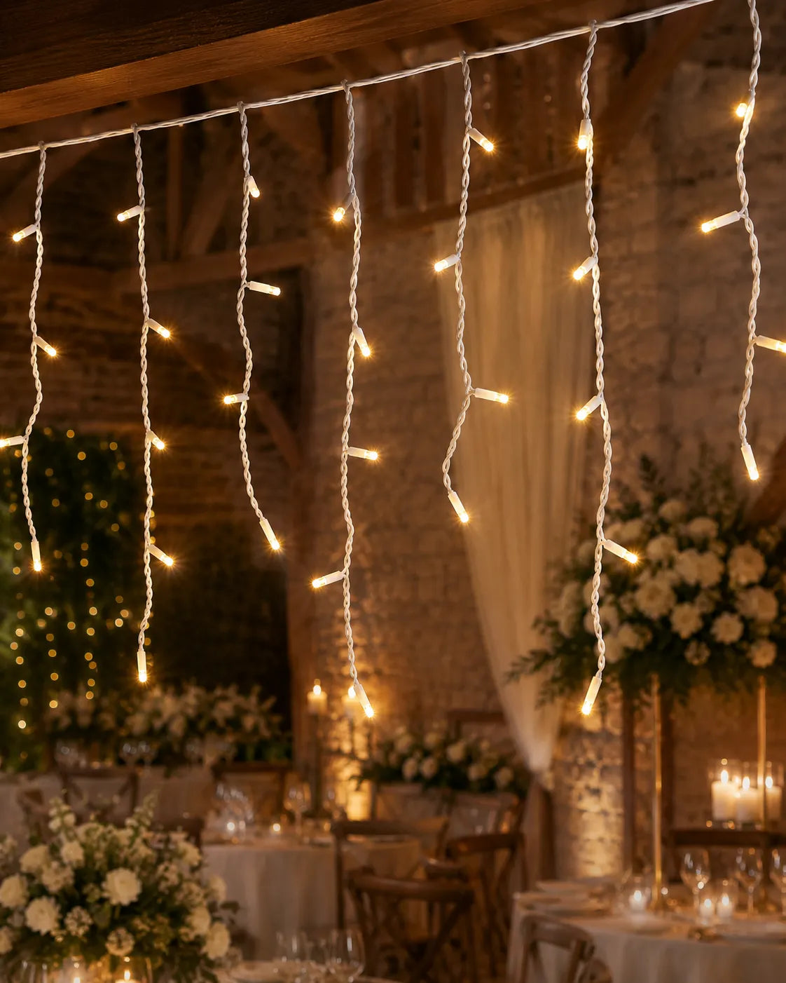 Pro Series Connectable Wedding Icicle Lights, Warm White