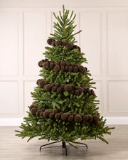 Mocha velvet bauble garland wrapped around a green Christmas tree with mixed 5cm, 7cm and 10cm baubles.
