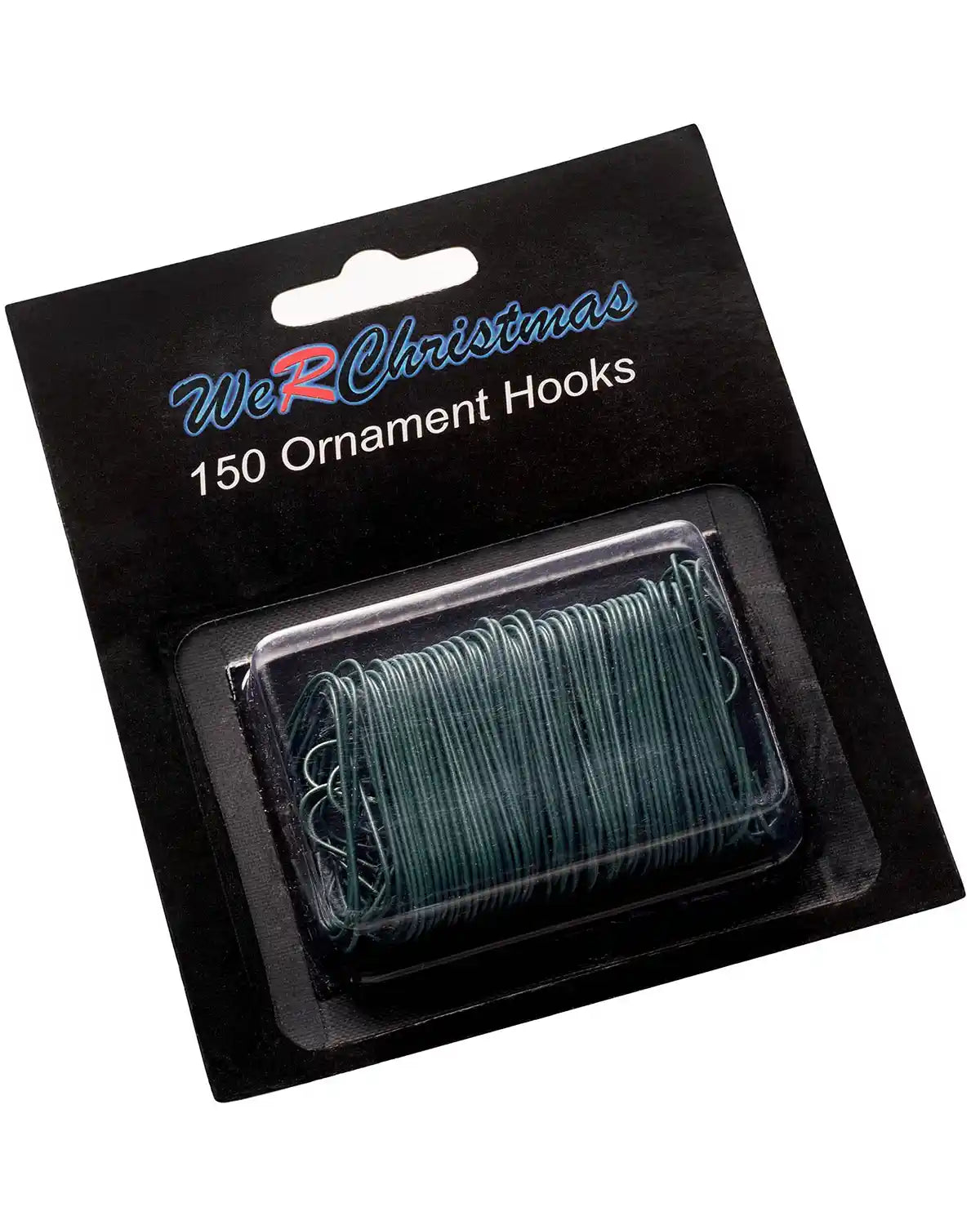 Pack of 150 green bauble ornament hooks in branded packaging on a white background