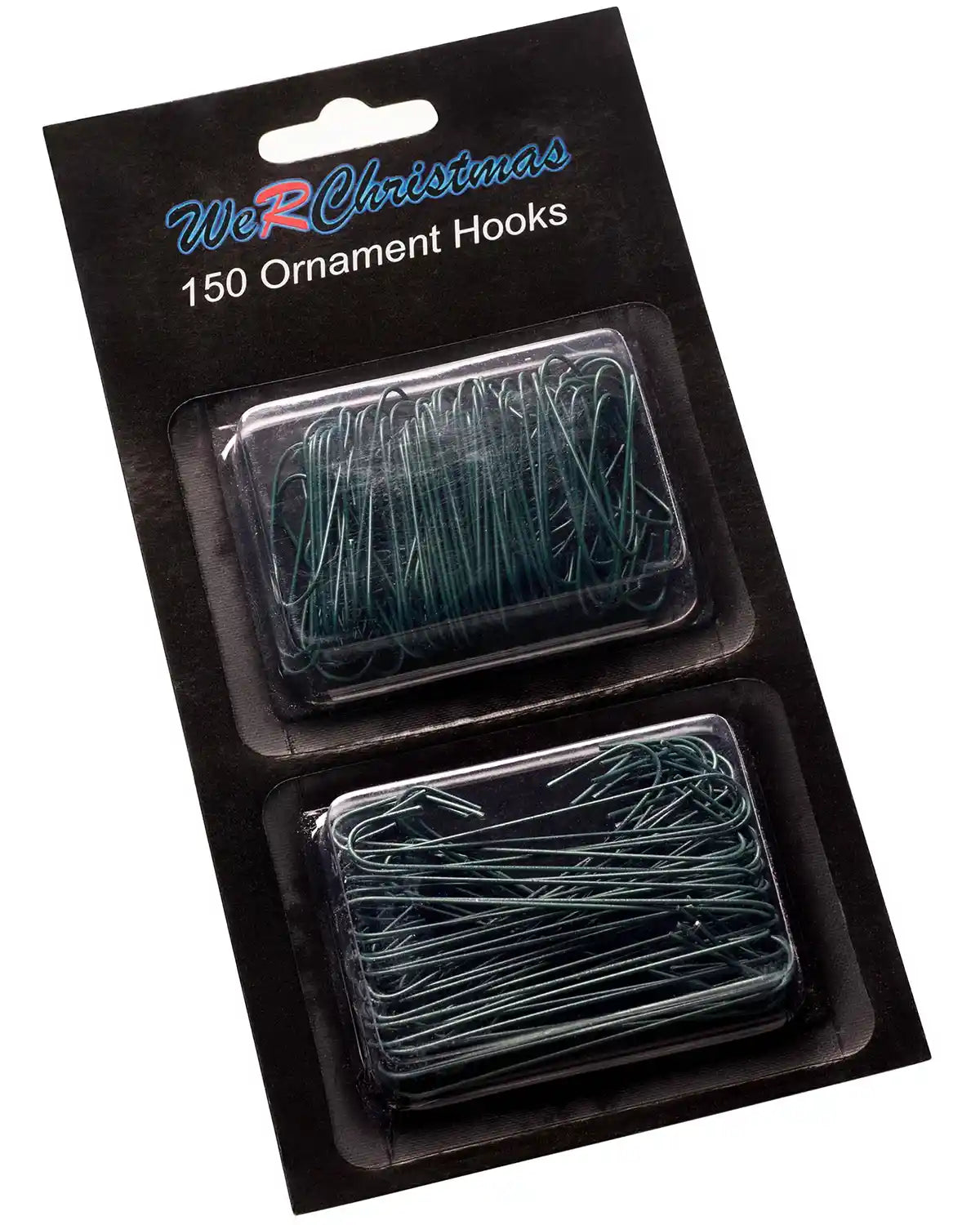 Pack of 150 green bauble ornament hooks in retail packaging