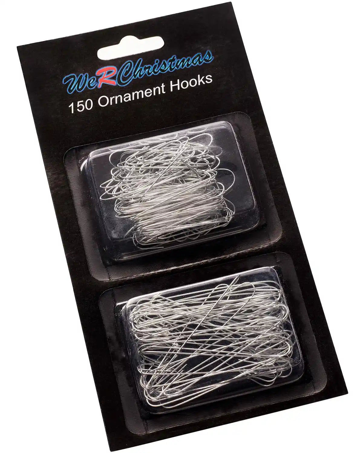 Pack of 150 silver bauble ornament hooks in retail packaging