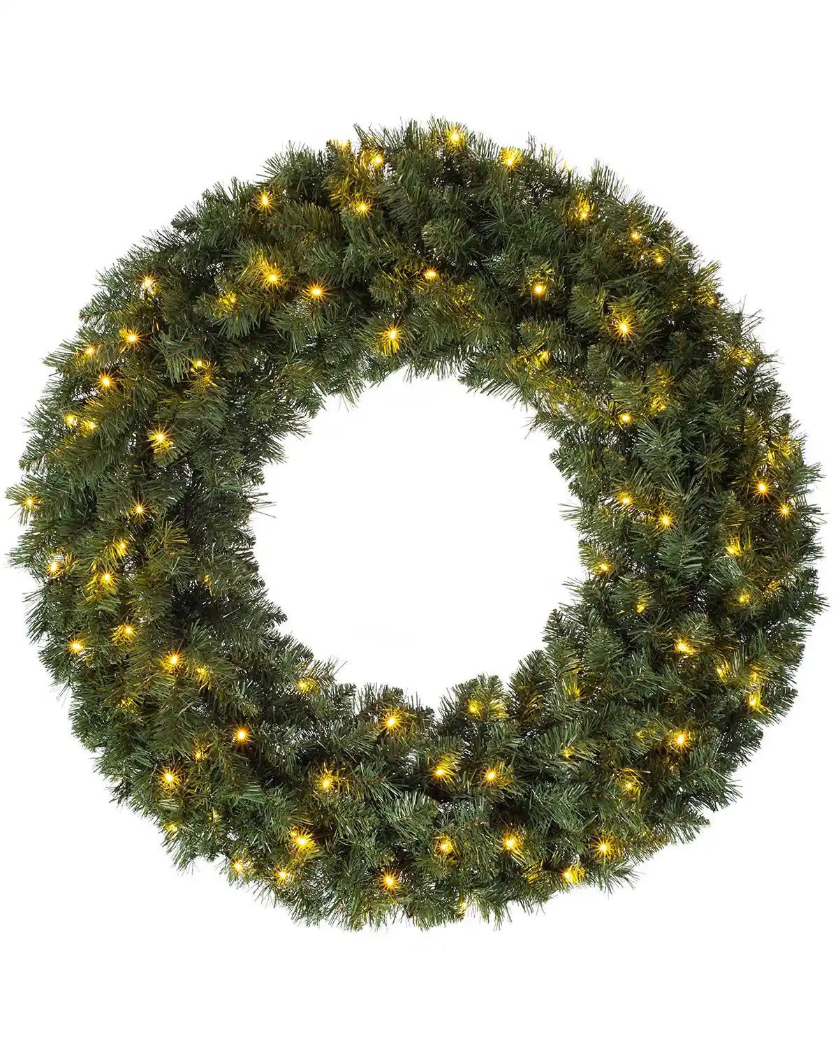 1 m pre-lit majestic Christmas wreath with warm white LED lights on a white background