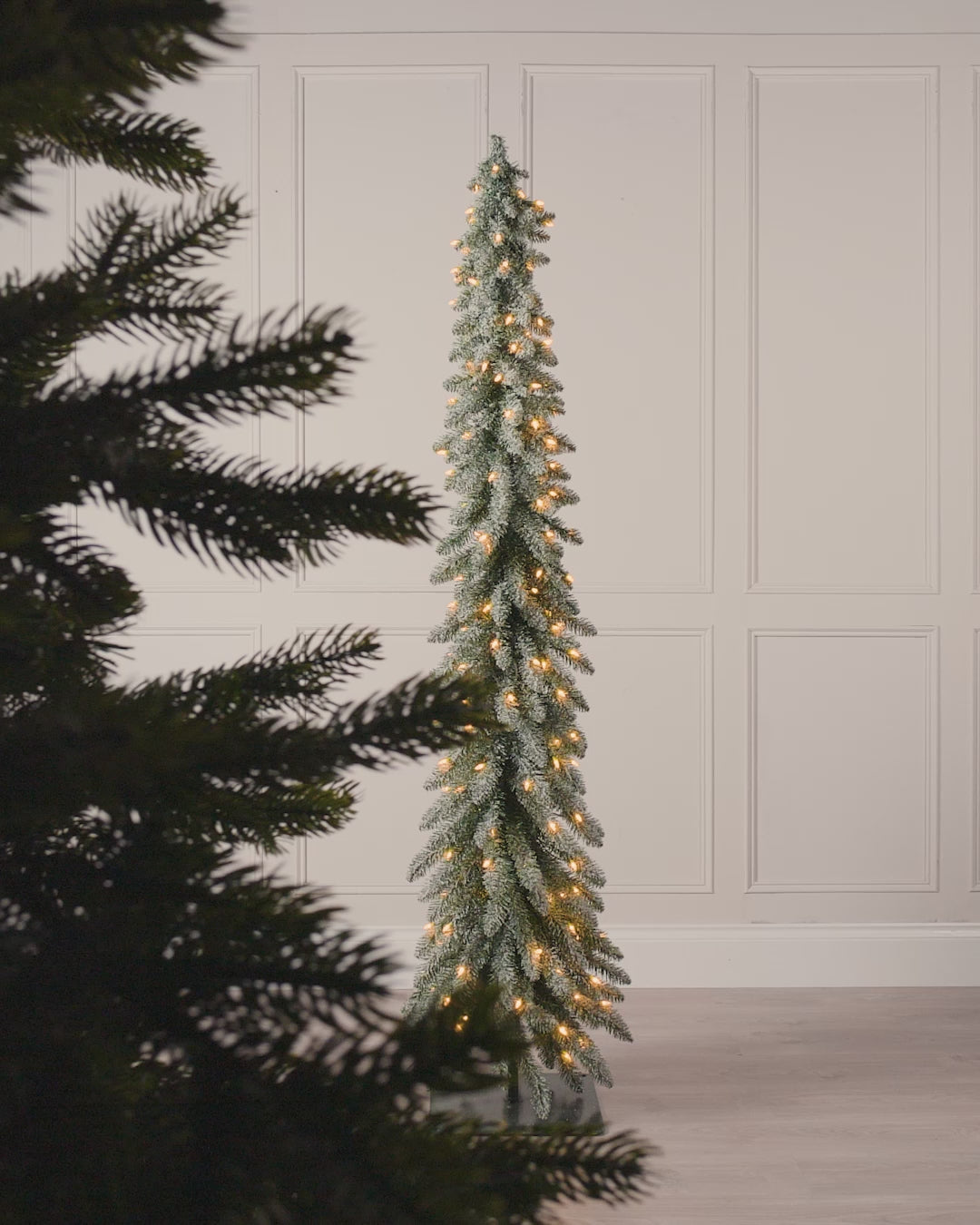 Load video: Pre-Lit Snow Flocked Alpine Christmas Tree, 6.5 ft
