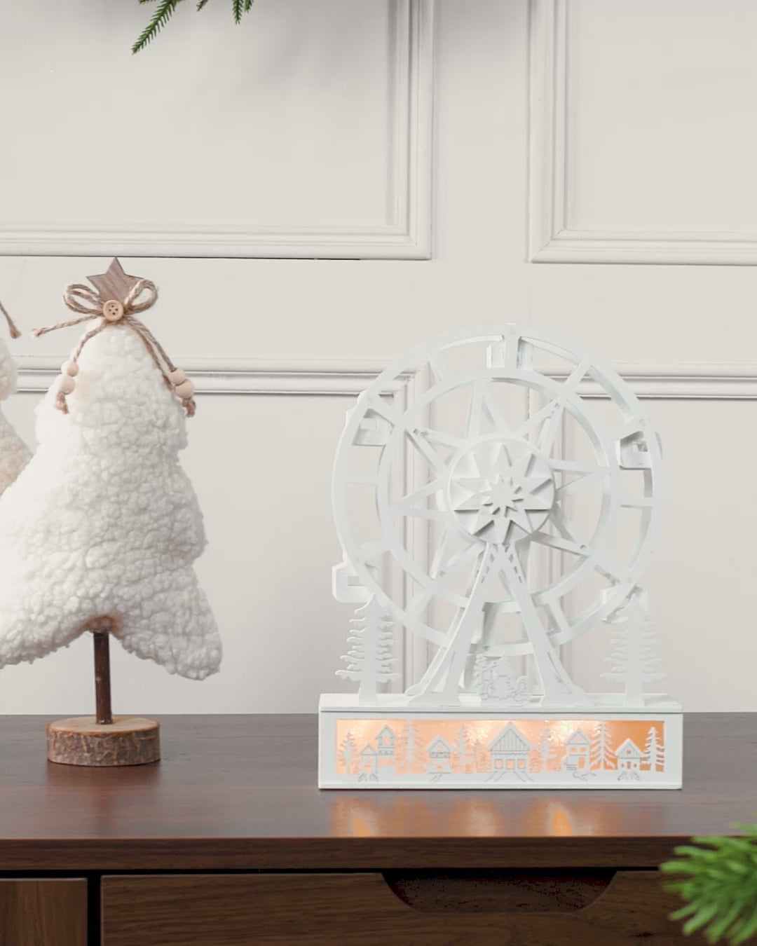 Load video: Pre-Lit Animated Wooden Ferris Wheel, 26 cm