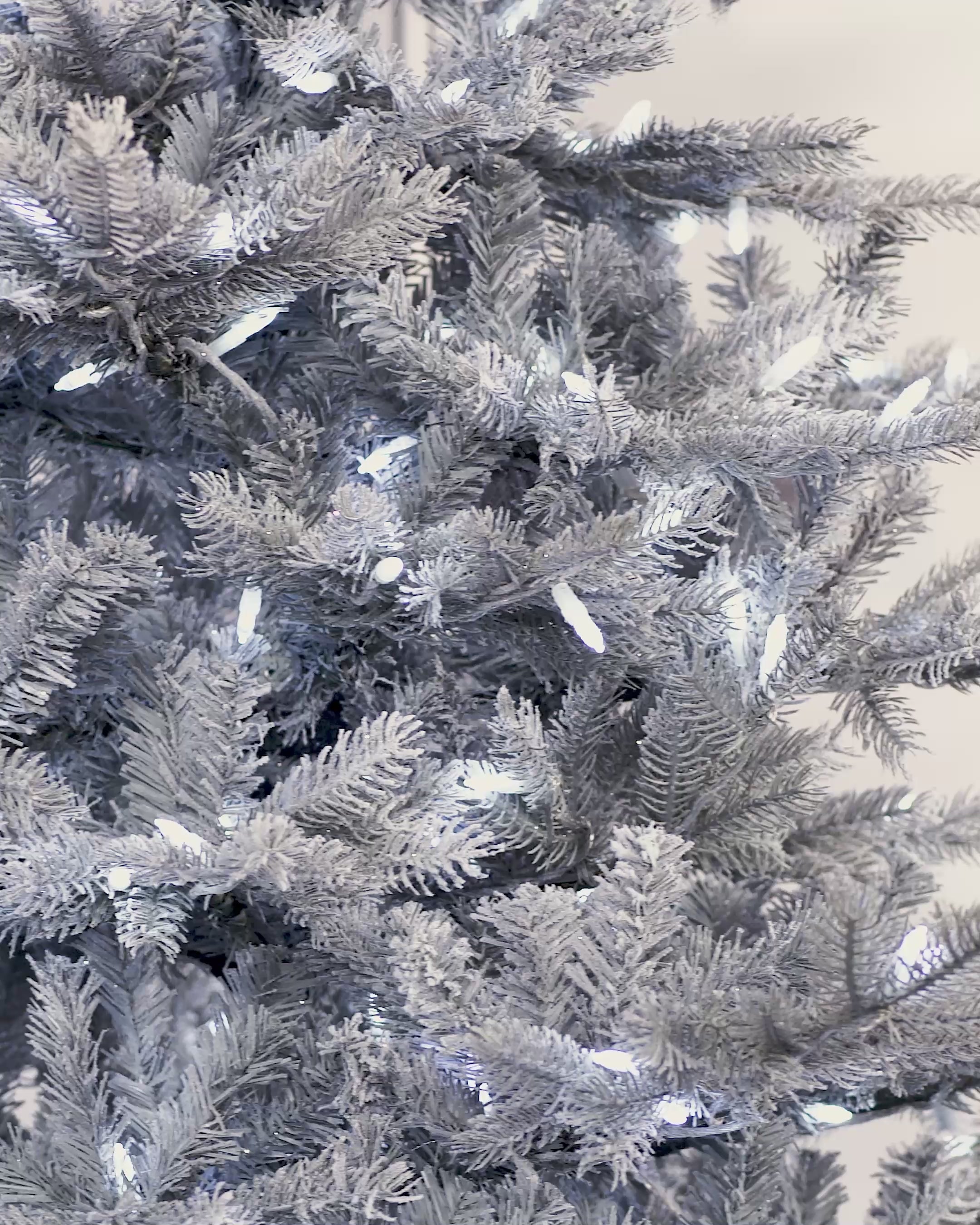 Load video: Pre-Lit Snow Flocked Spruce Christmas Tree, 7 ft