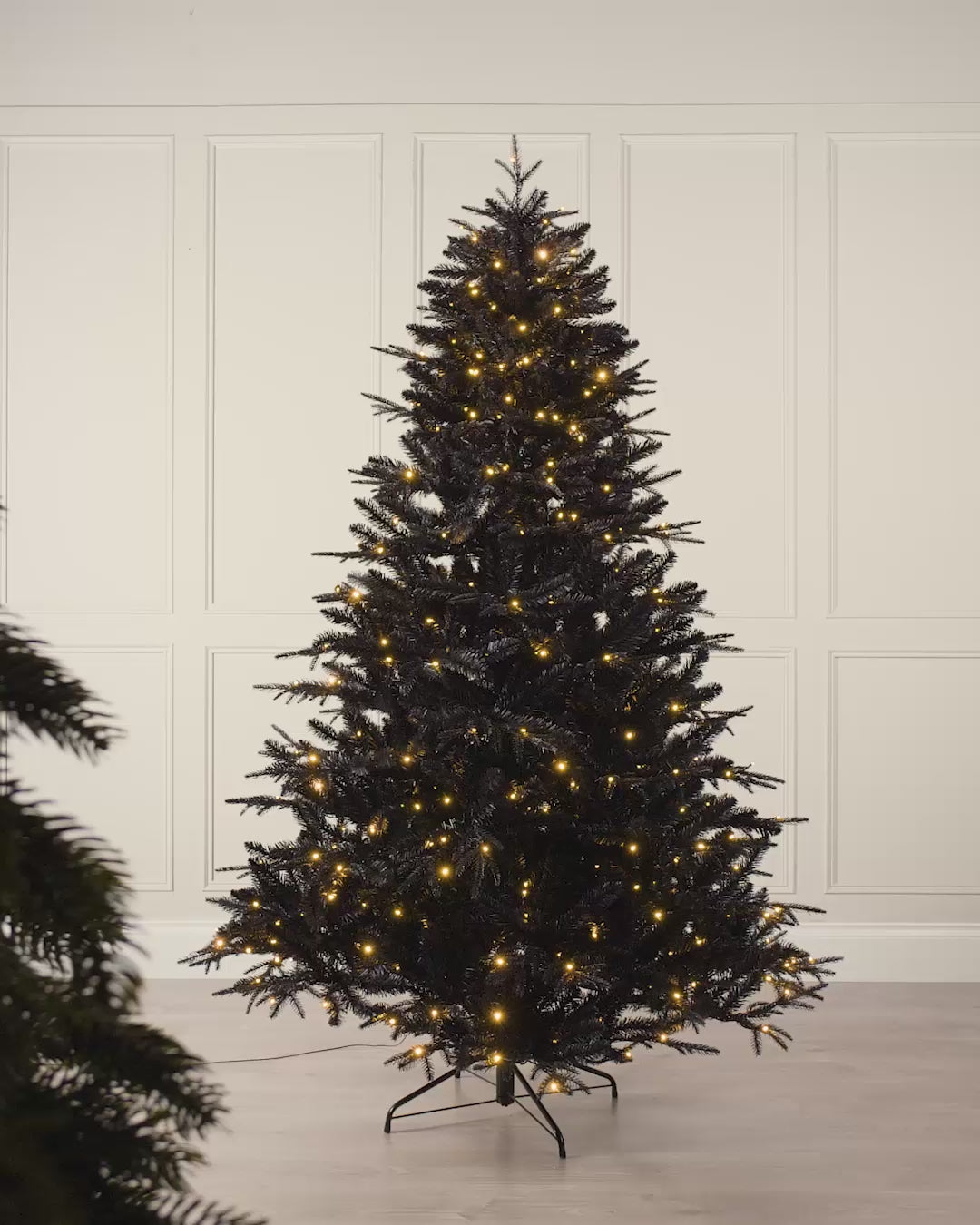 Load video: Pre-Lit Mixed Pine Black Christmas Tree, 6 ft