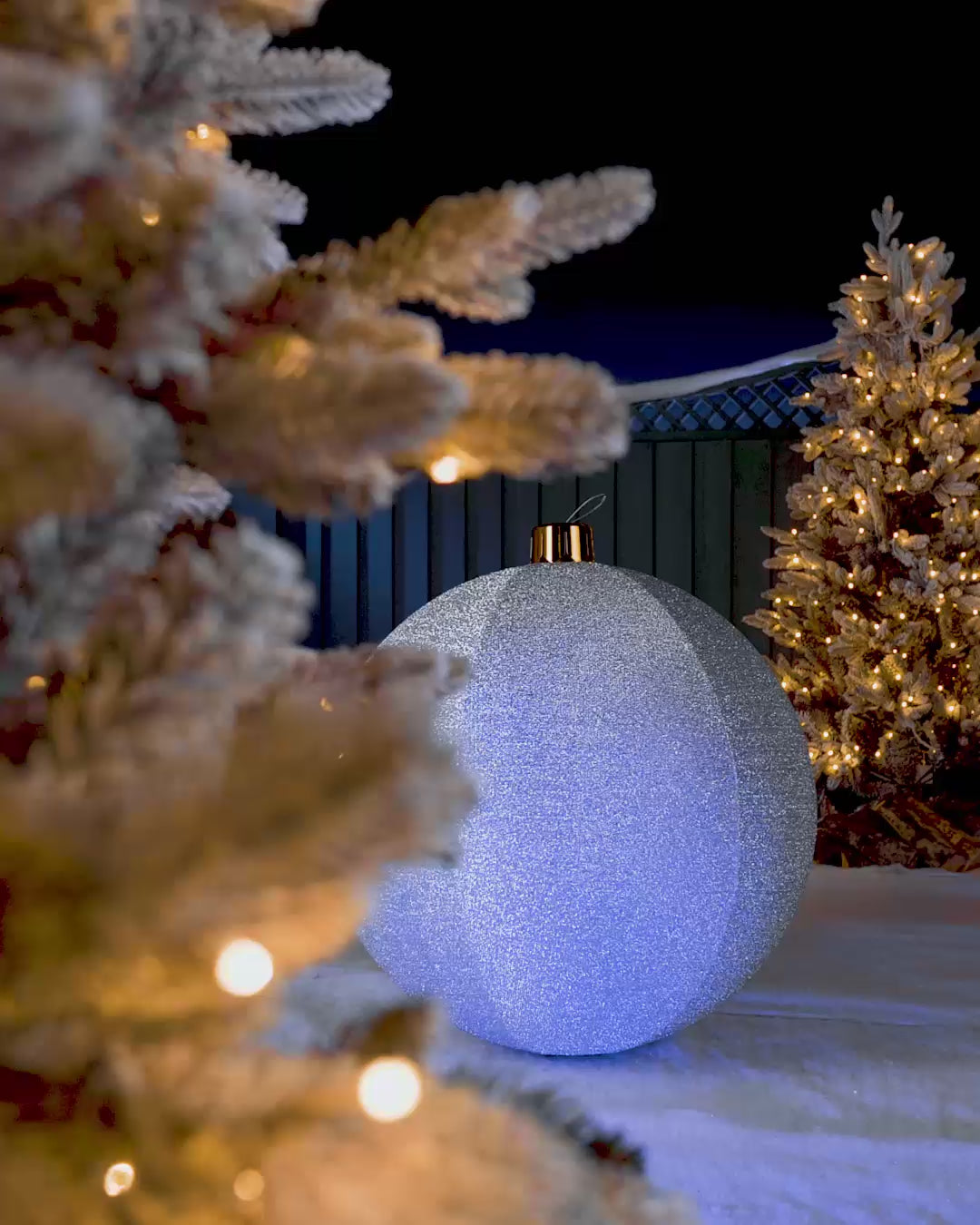 Load video: Inflatable Tinsel Christmas Bauble, Silver, 76 cm