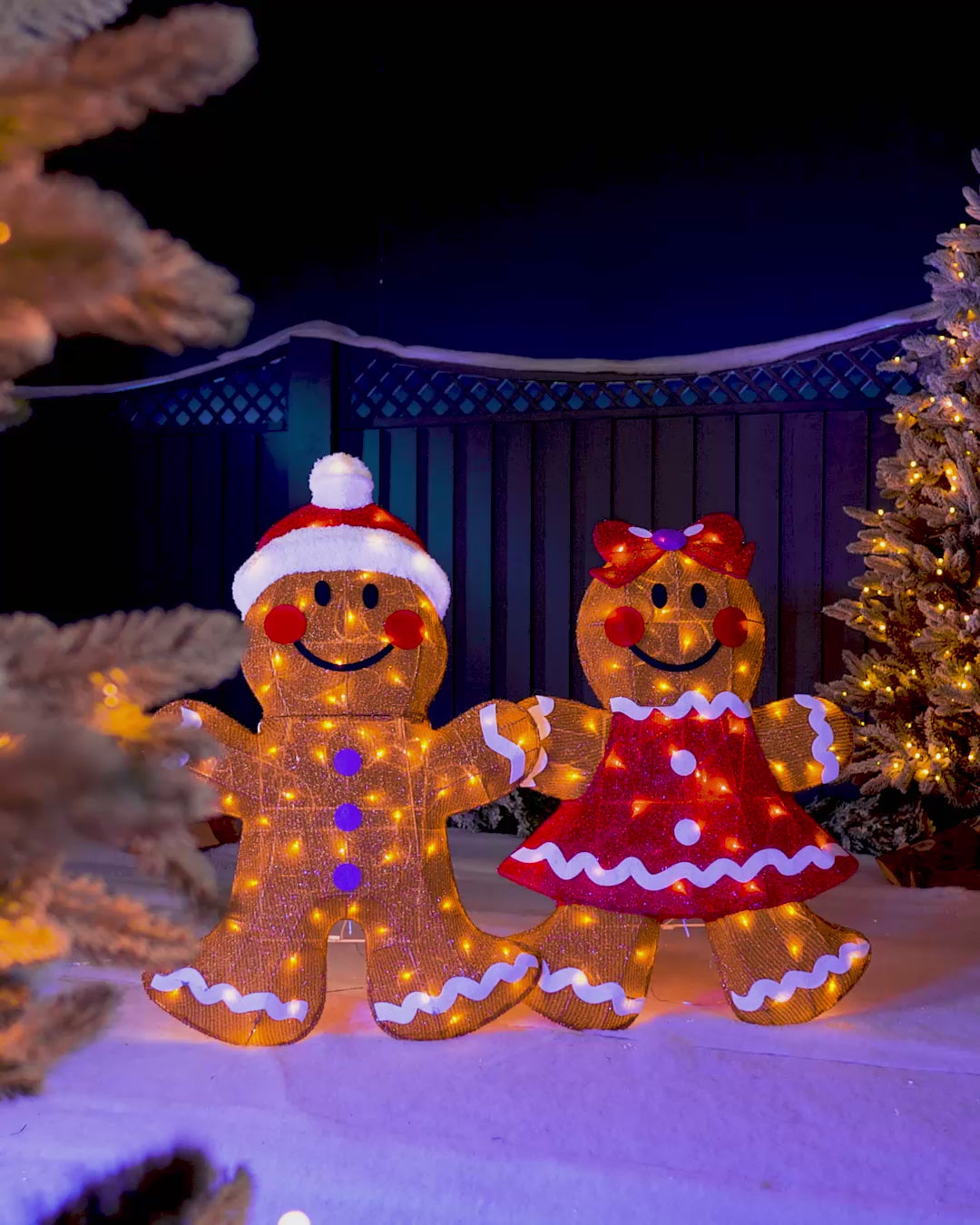 Load video: Pre-Lit 3D Gingerbread Silhouette, 88 cm