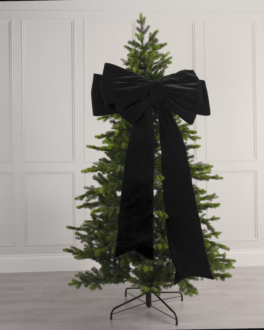 Load video: Large Velvet Christmas Bow, Black, 140 cm