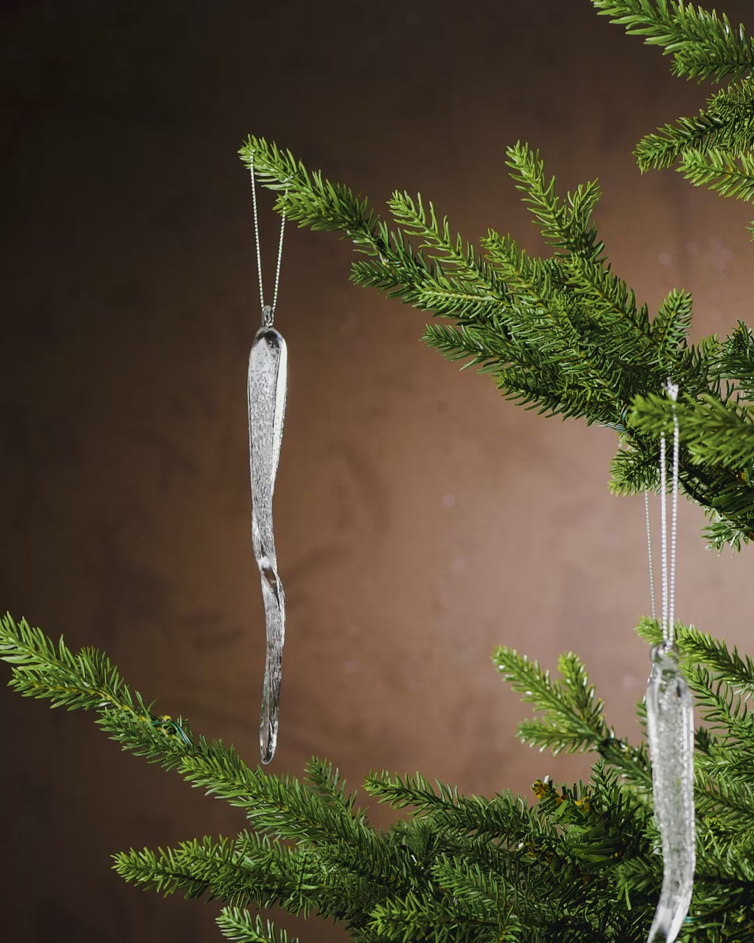 Load video: Set of 6 Frosted Glass Icicles, 25 cm