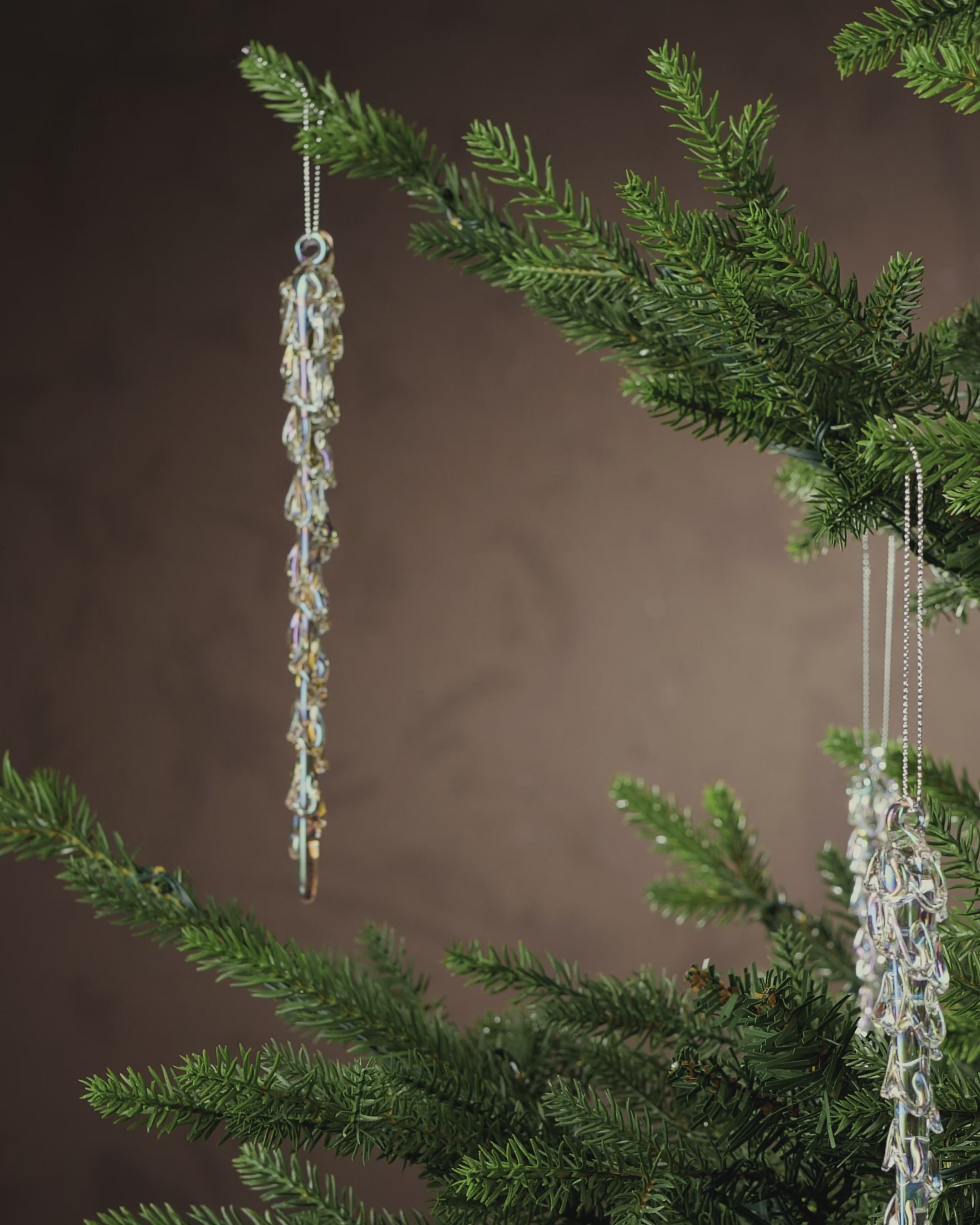 Load video: Set of 6 Iridescent Melting Glass Icicles, 25 cm
