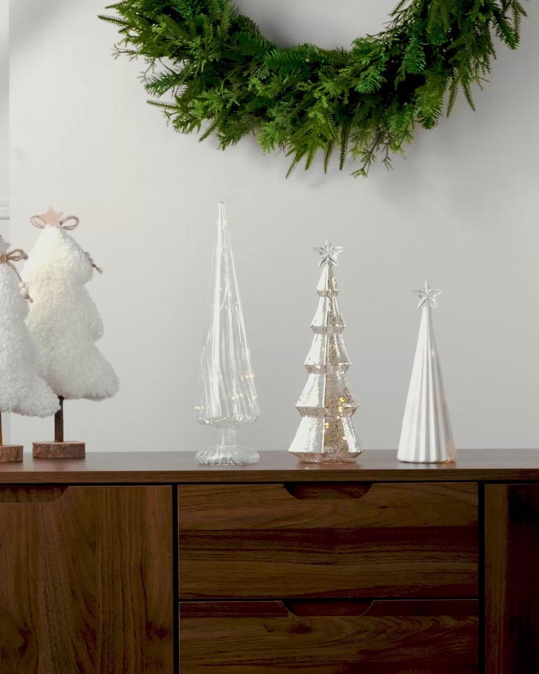 Load video: Set of 3 Pre-Lit Glass Christmas Tree Ornaments, 35 cm