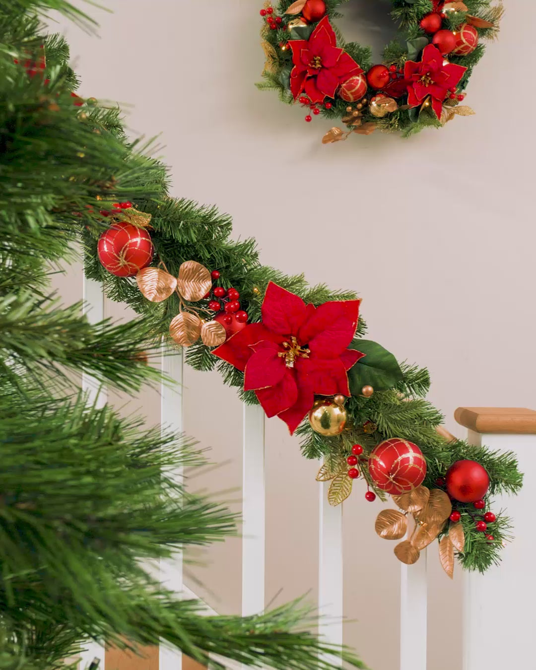 Load video: Pre-Lit Decorated Garland, Red &amp; Gold, 6 ft