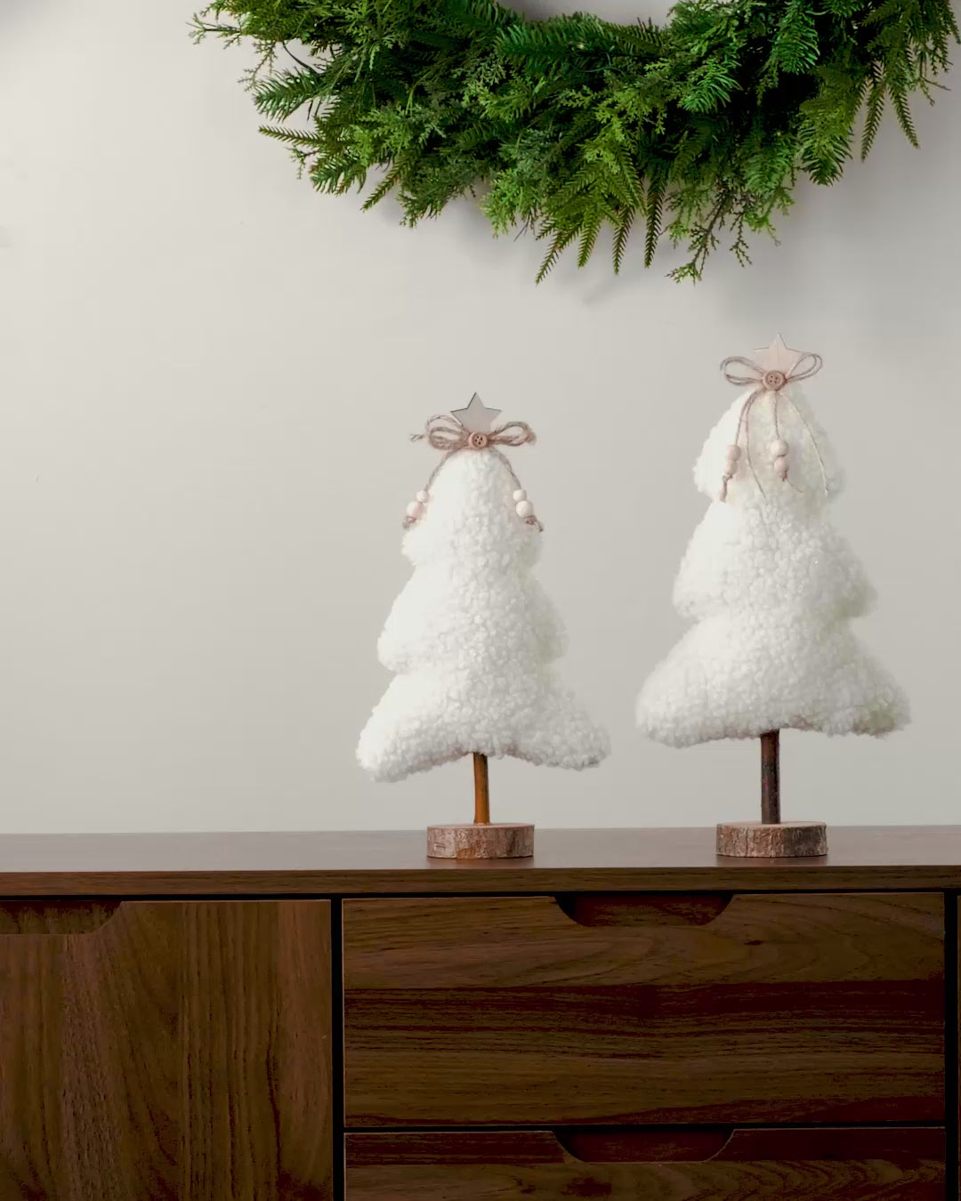 Load video: Set of 2 Sherpa Christmas Trees, 34 cm