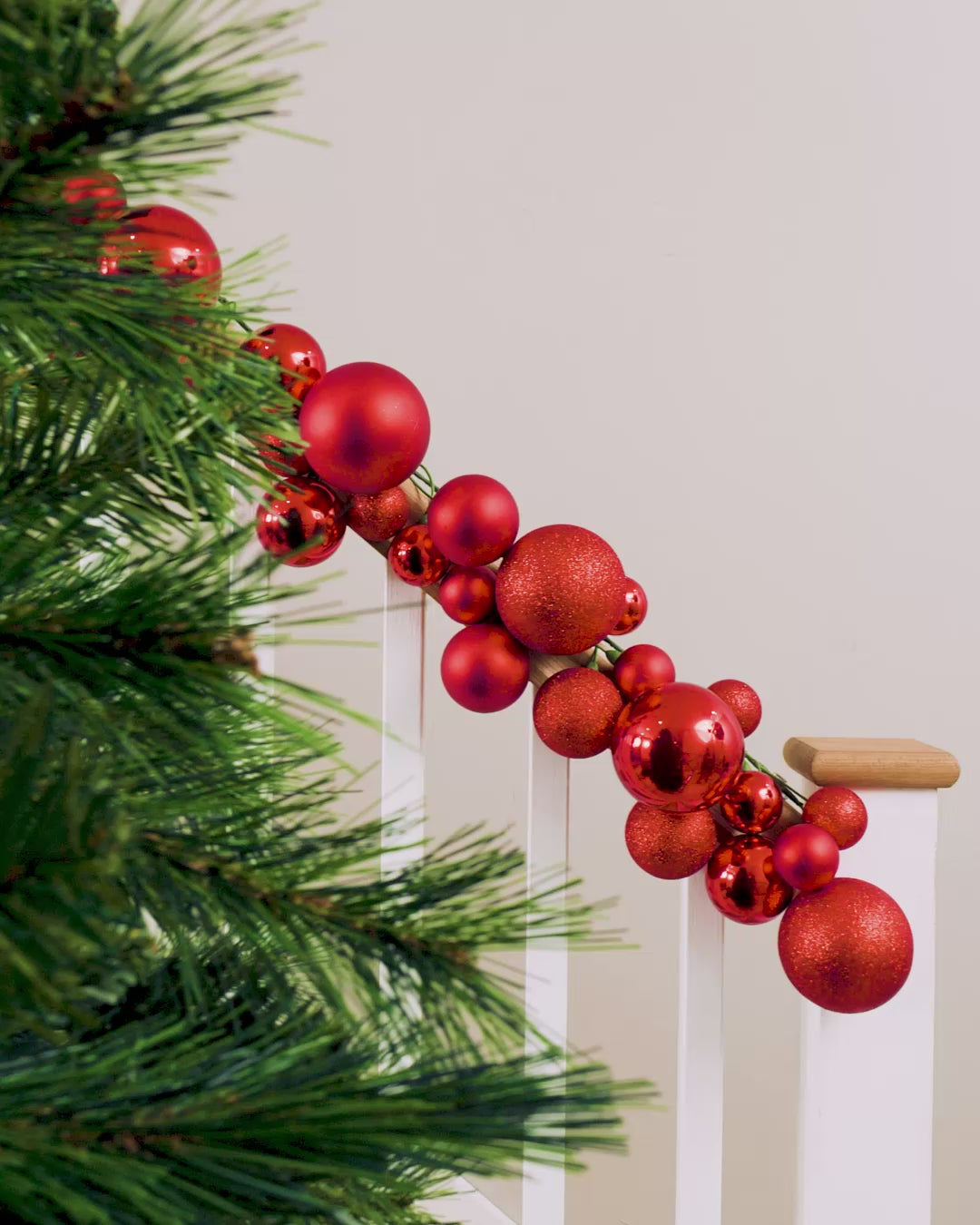 Load video: Red Bauble Garland, Christmas, 9 ft