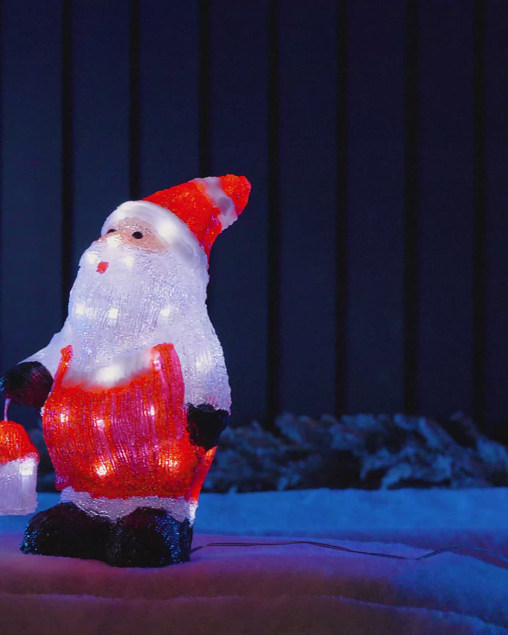 Load video: Pre-Lit Acrylic Santa with Lantern, 35 cm