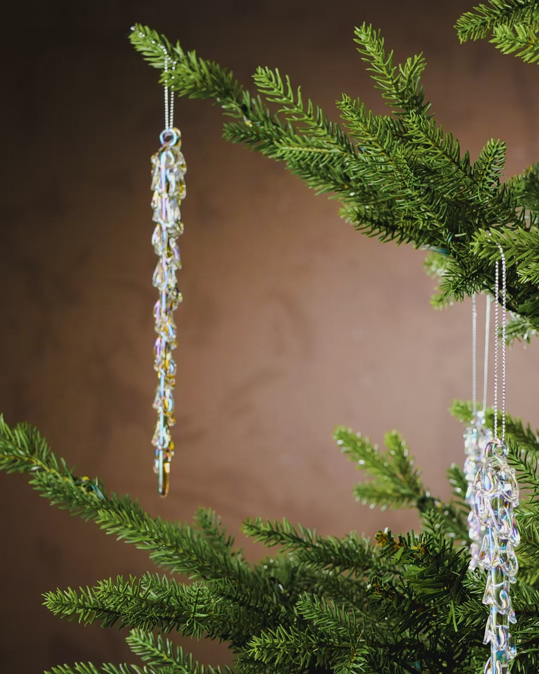 Load video: Set of 6 Iridescent Melting Glass Icicles, 25 cm