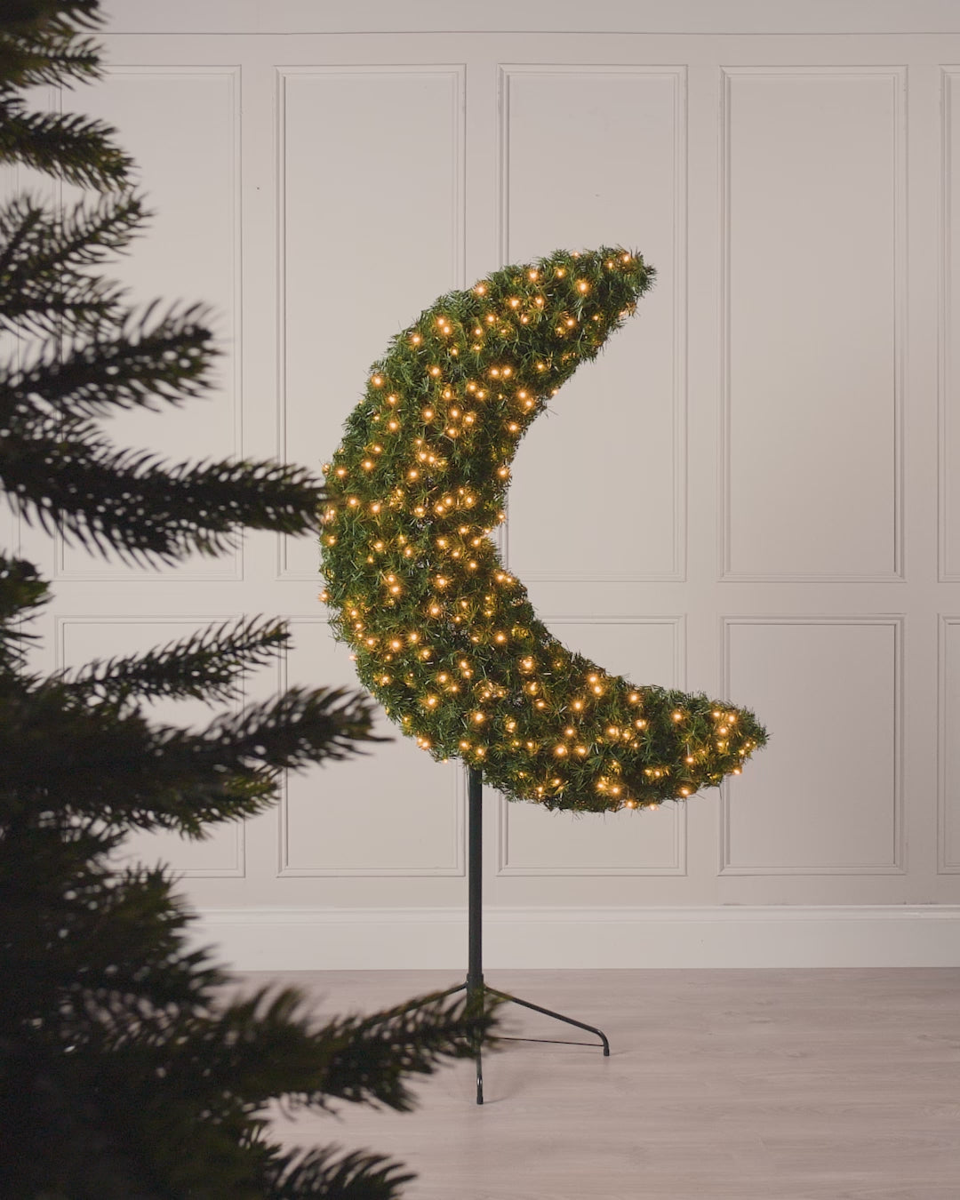 Load video: Pre-Lit Half Moon Christmas Tree, 6 ft