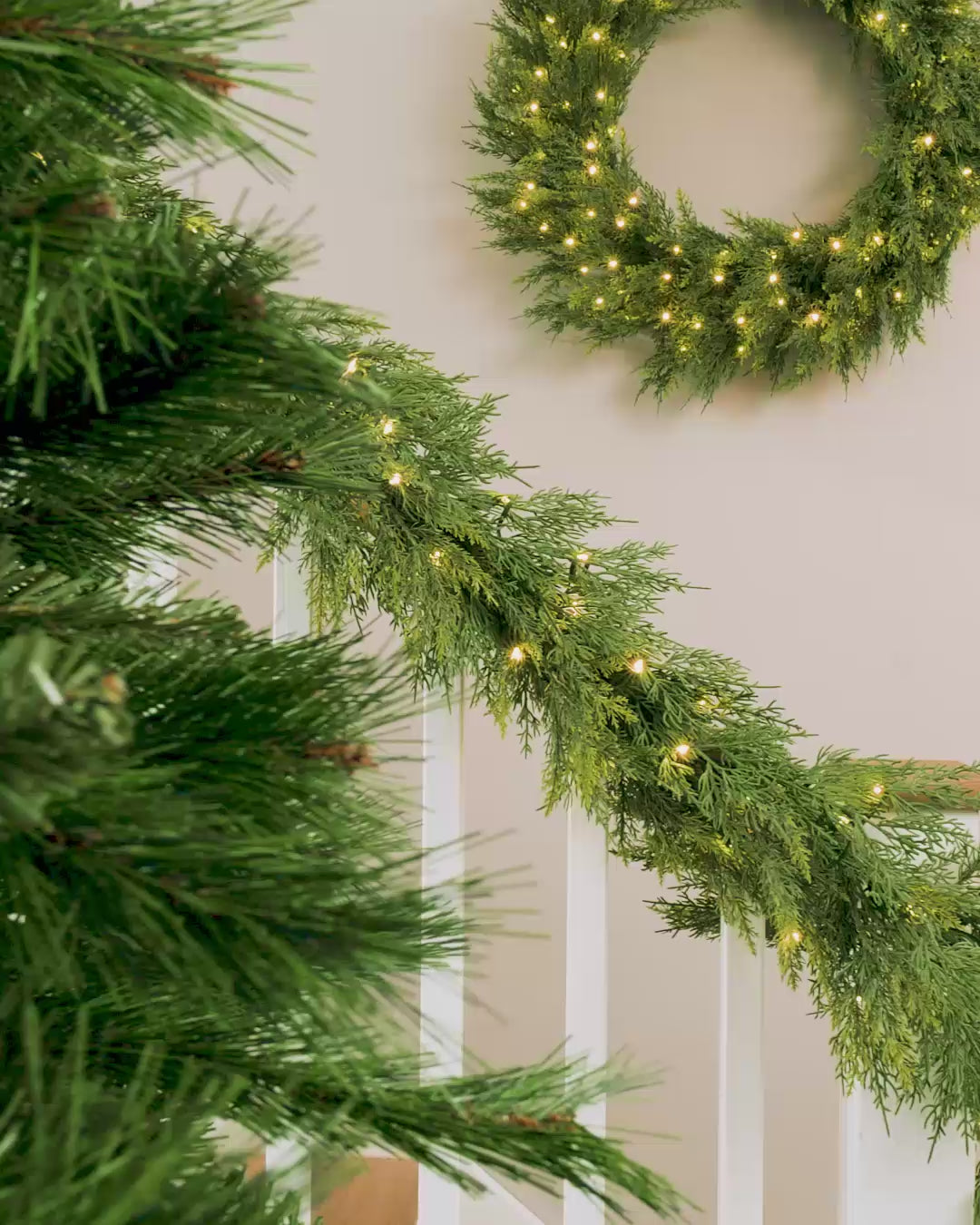 Load video: Pre-Lit Cypress Fir Garland, 9 ft