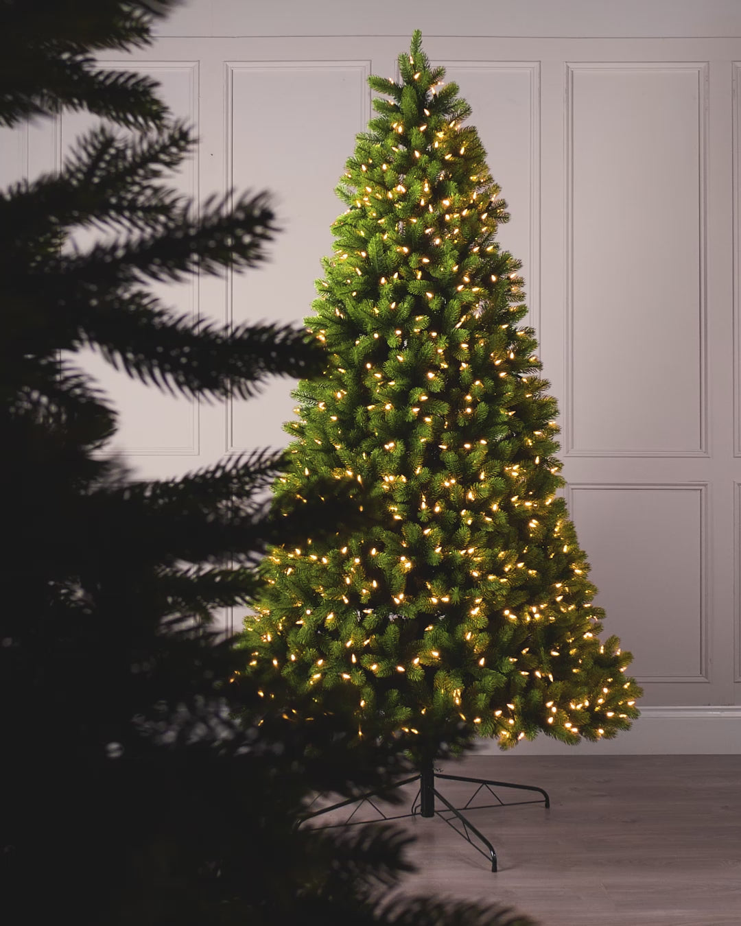 Load video: Pre-Lit Mixed Pine Half Christmas Tree, 6ft