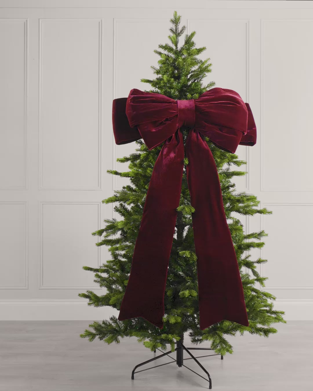 Load video: Large Velvet Christmas Bow, Burgundy, 140 cm