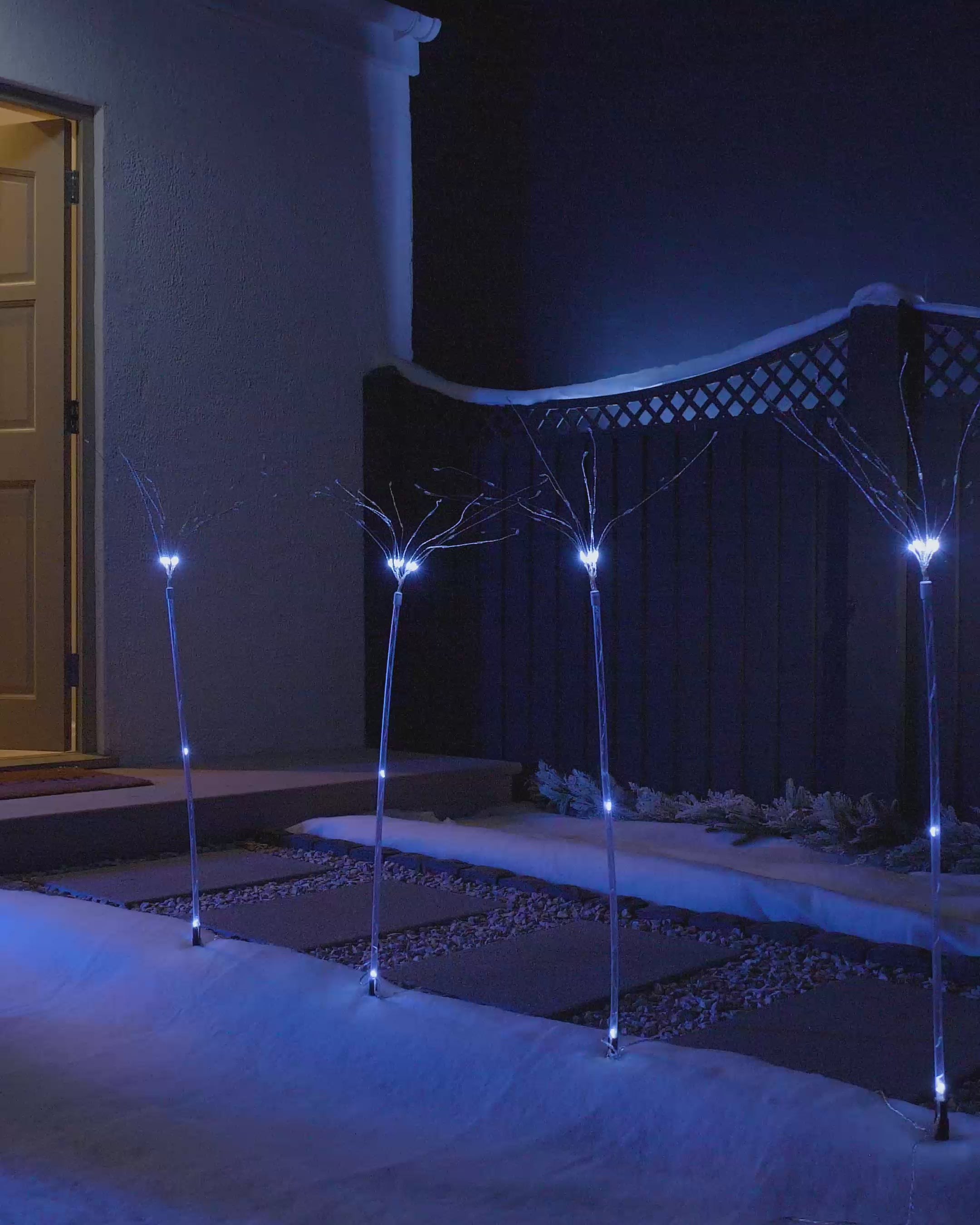 Load video: Set of 4 Firework Pathway Stake Lights, 96 cm