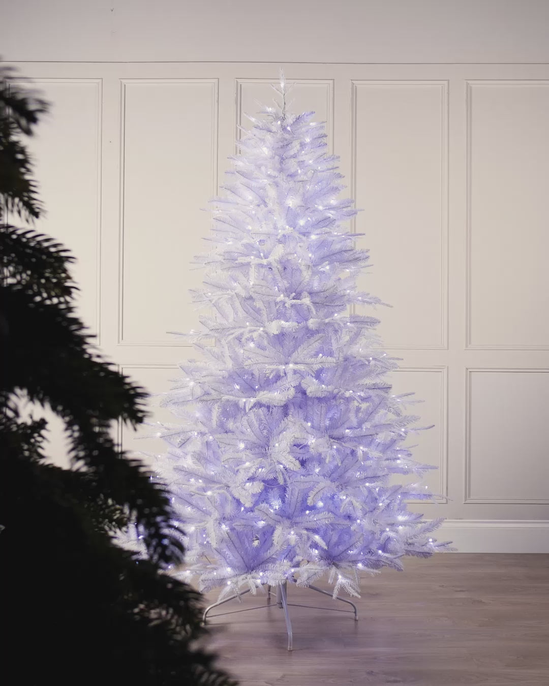Load video: Pre-Lit Mixed Pine White Christmas Tree, 7 ft